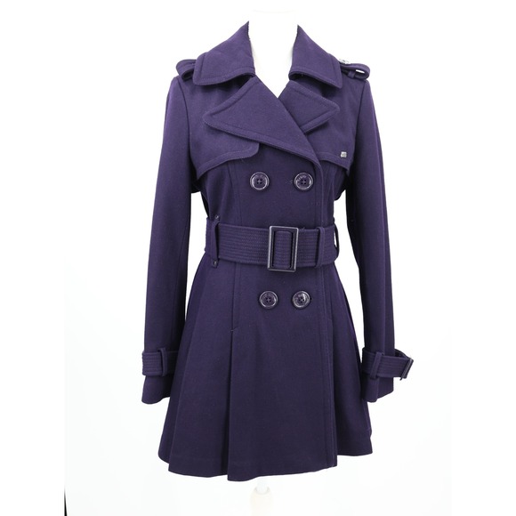 Miss Sixty Jackets & Blazers - Miss Sixty Wool Blend Belted Peacoat Pleated Back Purple Y2K Jacket Size M